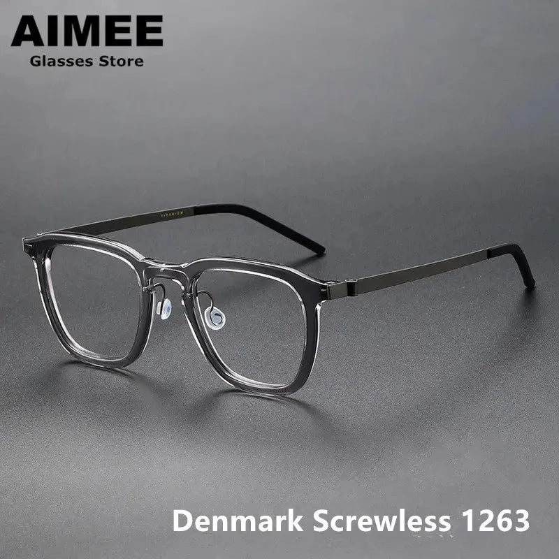 Aimee Men's Full Rim Square Screwless Titanium Acetate Eyeglasses 1263 Full Rim Aimee   