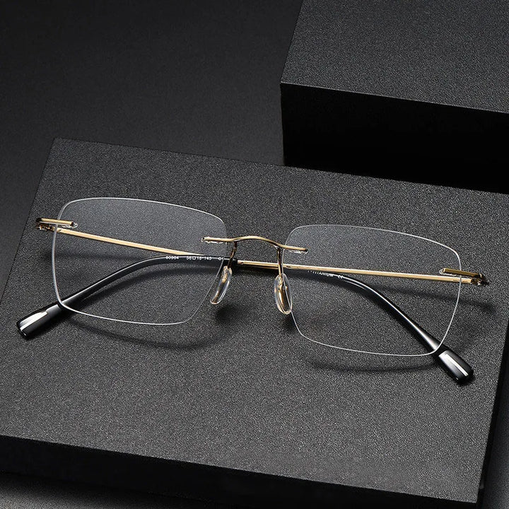 Eleccion Unisex Rimless Square Titanium Eyeglasses 480964 Rimless Eleccion