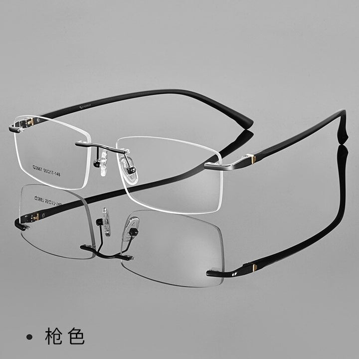 KatKani Men's Rimless Square Tr 90 Alloy Eyeglasses 2667 Rimless KatKani Eyeglasses Gun  
