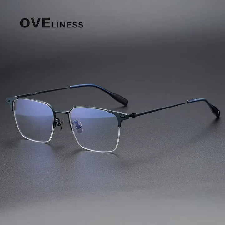 Oveliness Women's Semi Rim Polygon Square Titanium Eyeglasses 81005 Semi Rim Oveliness blue