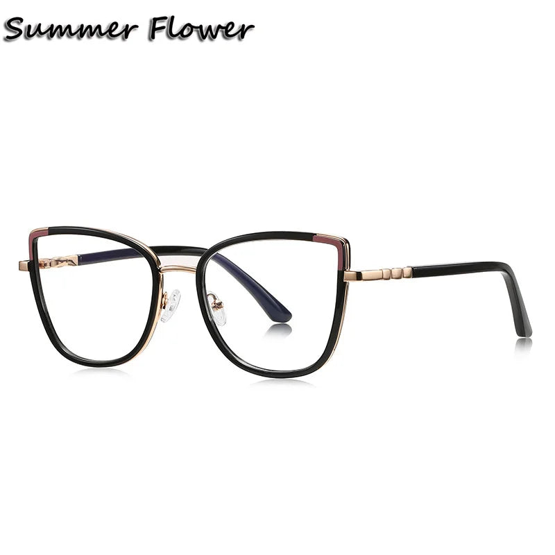Summer Flower Women's Full Rim Cat Eye Tr 90 Titanium Eyeglasses 31314