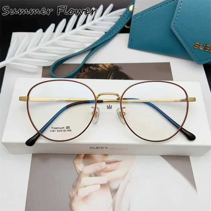 Summer Flower Unisex Full Rim Oval Titanium Eyeglasses 11674