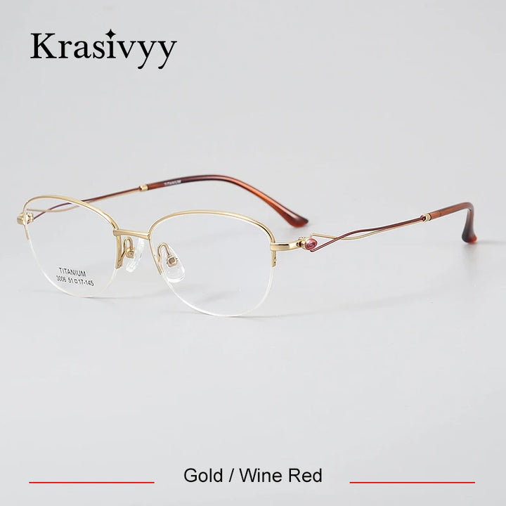 Krasivyy Women's Semi Rim Oval Square Titanium Eyeglasses 33006