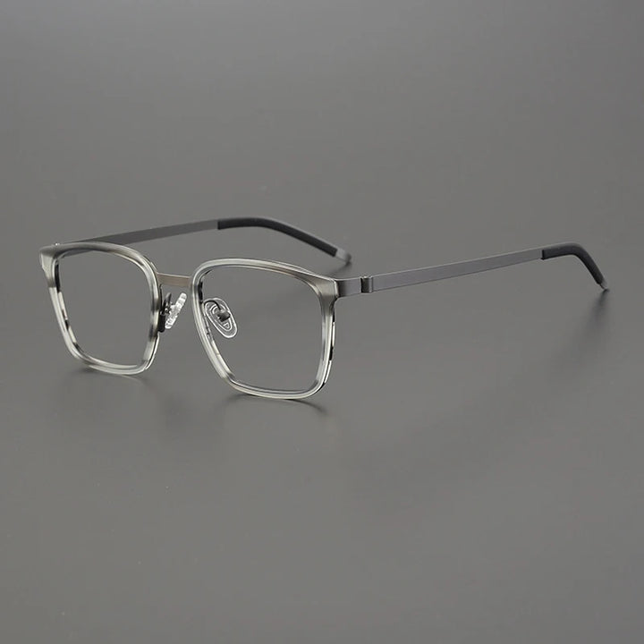 Gatenac Unisex Full Rim Square Acetate Stainless Steel Eyeglasses Gxyj1223 Full Rim Gatenac Striped Gray  
