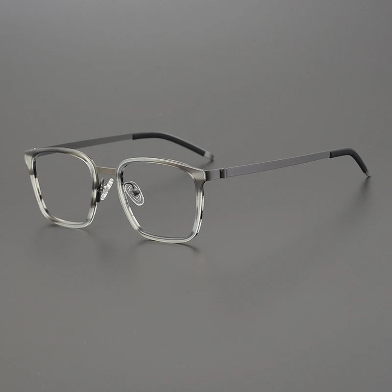 Gatenac Unisex Full Rim Square Acetate Stainless Steel Eyeglasses 1223 Full Rim Gatenac Striped Gun  