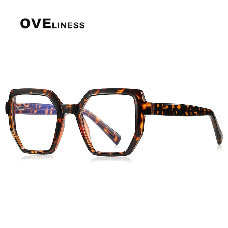 Oveliness Unisex Full Rim Flat Top Polygon Tr 90 Titanium Eyeglasses 2143 Full Rim Oveliness C3 hawksbill  