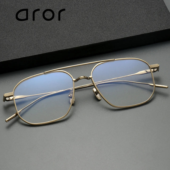 Aror Unisex Full Rim Square Double Bridge Titanium Eyeglasses 10076 Full Rim Aror