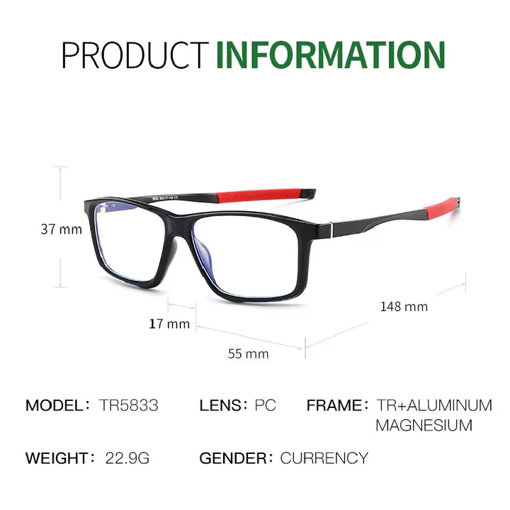Muzz 58330 unisex square cycling TR-90 prescription eyeglasses — view 2