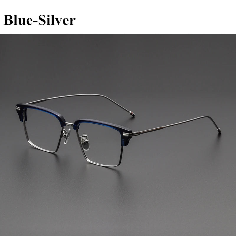 Black Mask Unisex Semi Rim Square Titanium Eyeglasses Tbx422 Semi Rim Black Mask Blue-Silver  