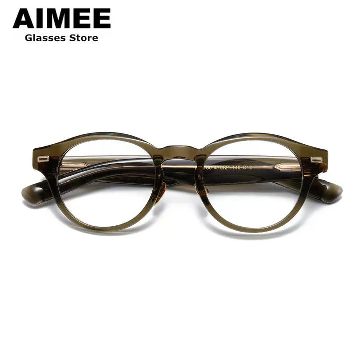 Aimee Unisex Full Rim Round Titanium Acetate Eyeglasses 14150 Full Rim Aimee Green  