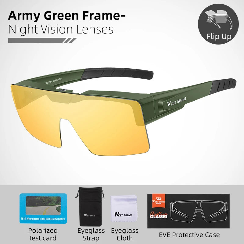 West Biking Unisex Full Rim Square Flip Up Over Frame Sunglasses 940703