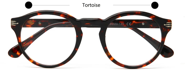 Esnbie Unisex Full Rim Round Acetate Alloy Eyeglasses 241727 Full Rim Esnbie Tortoise  