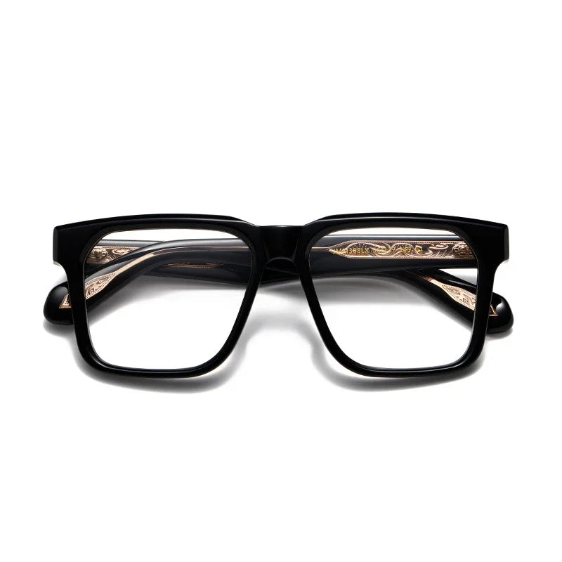 Aror Men's Full Rim Big Square Acetate Eyeglasses 94308 Full Rim Aror black