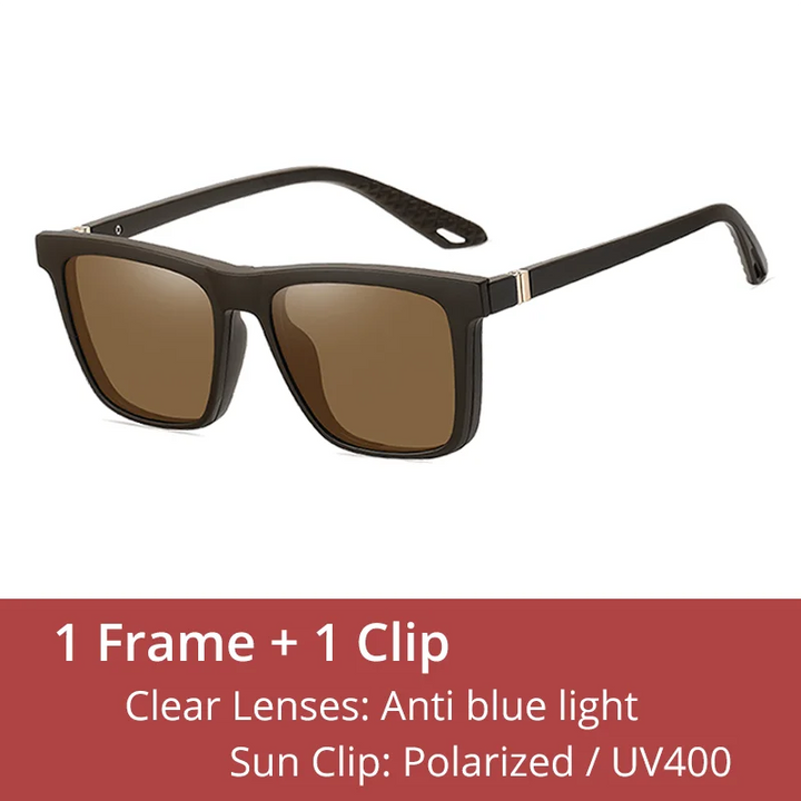 Ralferty Women's Full Rim Square Tr 90 Eyeglasses Clip On Sunglasses 91562
