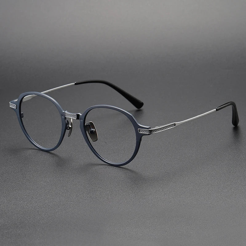 Black Mask Unisex Full Rim Oval Titanium Acetate Eyeglasses 4426 Full Rim Black Mask Blue-Silver  