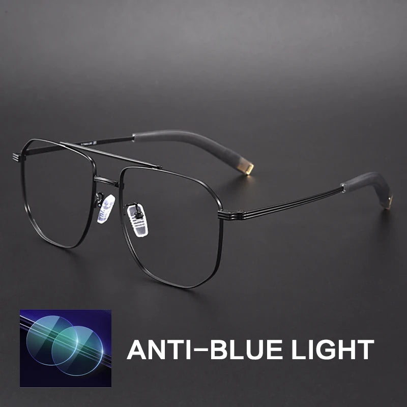 Gatenac Unisex Full Rim Square Double Bridge Titanium Photochromic Reading Glasses 760942