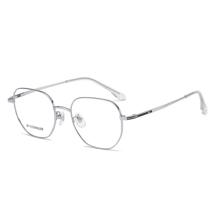 KatKani Unisex Full Rim Polygon Titnaium Alloy Eyeglasses 98447 Full Rim KatKani Eyeglasses Silver  