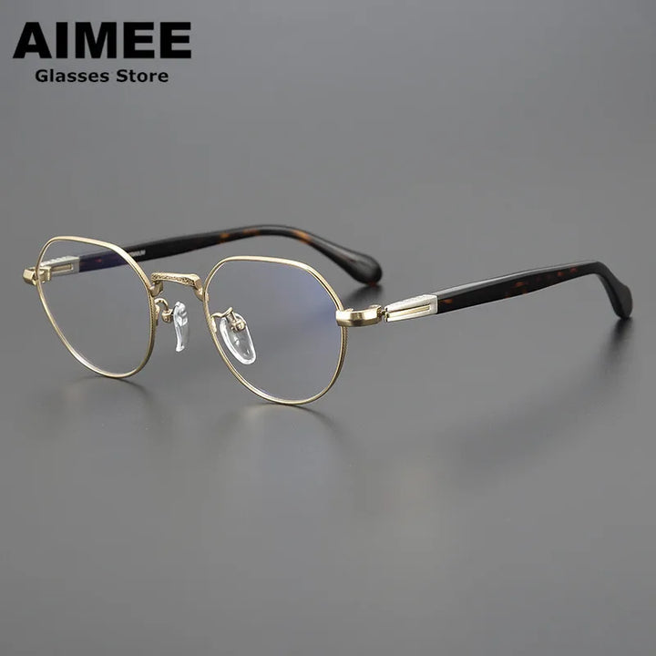 Aimee Unisex Full Rim Flat Top Oval Titanium Acetate Eyeglasses 111993 Full Rim Aimee Tortoise-Golden  