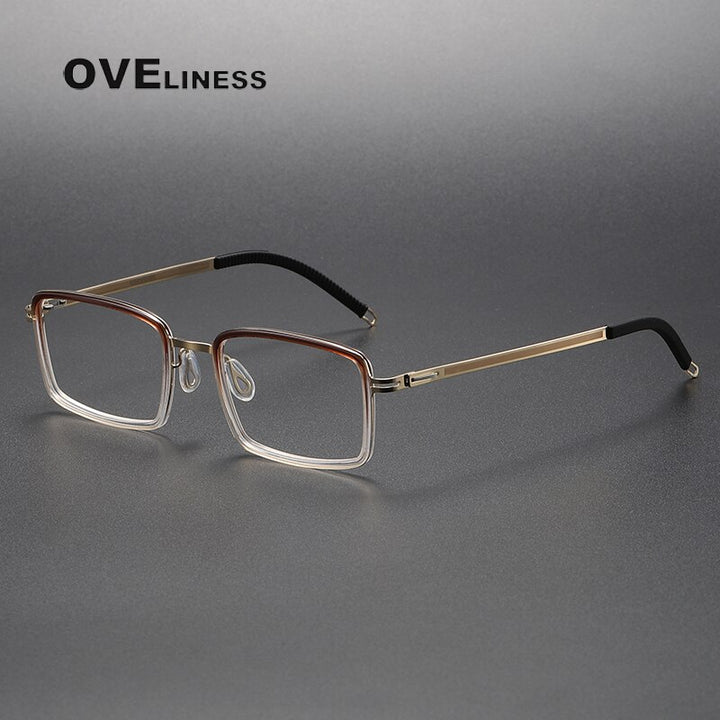 Oveliness Unisex Full Rim Square Acetate Titanium Eyeglasses 8202320 Full Rim Oveliness gradient brown gold  