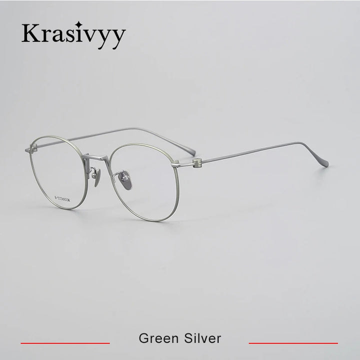 Krasivyy Unisex Full Rim Round Titanium Eyeglasses Kr871 Full Rim Krasivyy Green Silver  