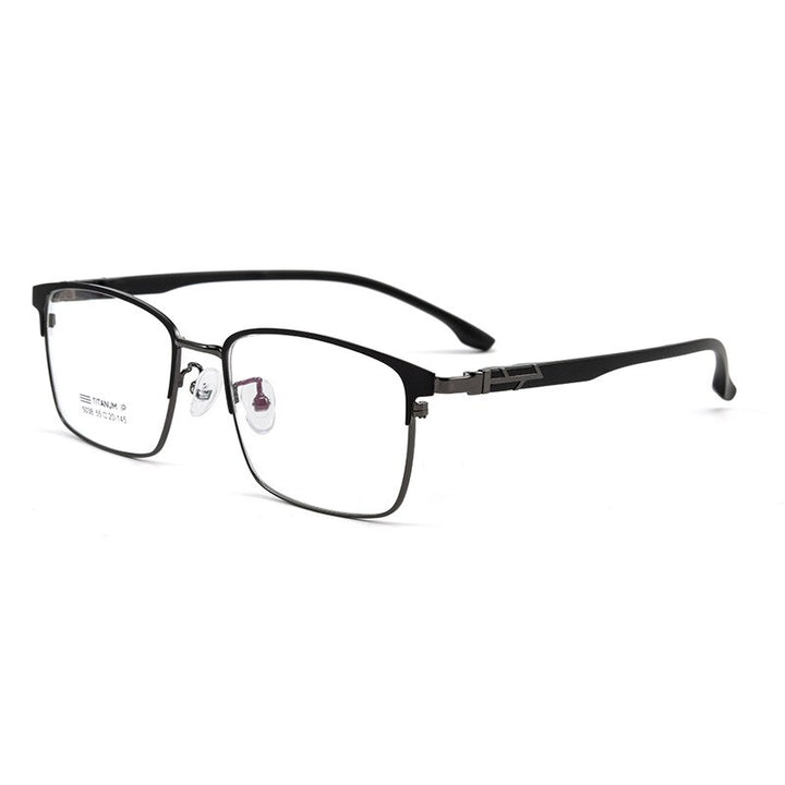 KatKani Men's Full Rim Big Square Tr 90 Titanium Alloy Eyeglasses 5038Tx Full Rim KatKani Eyeglasses Black Gun  