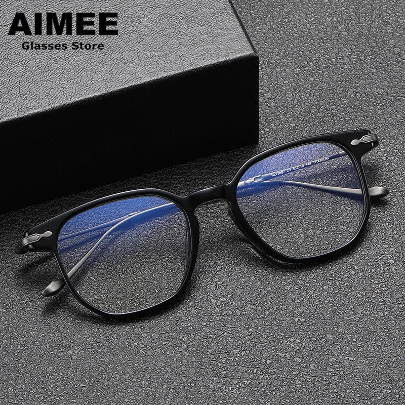 Aimee Unisex Full Rim Round Square Titanium Acetate Eyeglasses 5887 Full Rim Aimee   