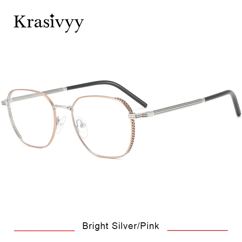 Krasivyy Women's Full Rim Flat Top Square Titanium Eyeglasses 16023 Full Rim Krasivyy Bright Silver Pink