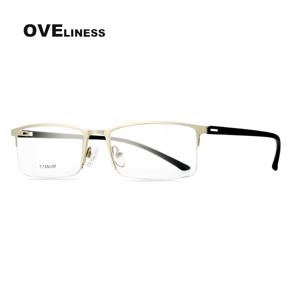 Oveliness Men's Semi Rim Square Titanium Alloy Eyeglasses 49851 Semi Rim Oveliness silver  