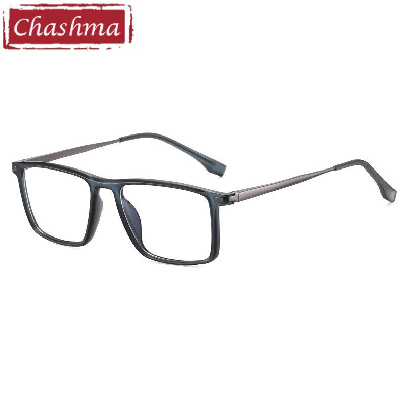 Chashma Men's Full Rim Square Tr 90 Titanium Spring Hinge Eyeglasses 95352 Full Rim Chashma Transparent Blue  