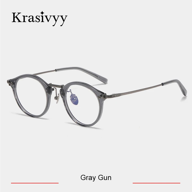 Krasivyy Unisex Full Rim Oval Acetate Titanium Eyeglasses 76805 Full Rim Krasivyy Gray Gun