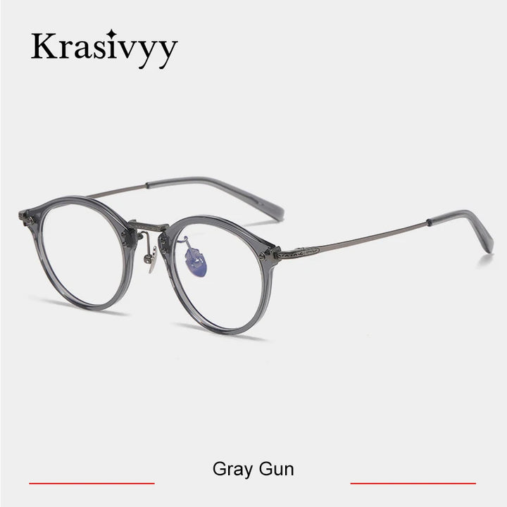 Krasivyy Unisex Full Rim Oval Acetate Titanium Eyeglasses 76805 Full Rim Krasivyy Gray Gun