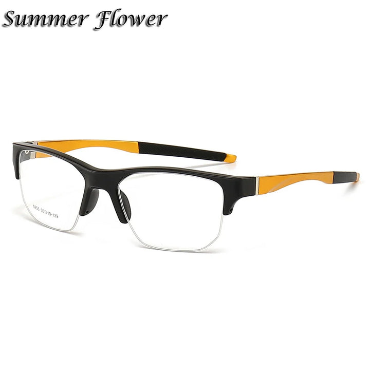 Summer Flower Men's Semi Rim Square Tr 90 Aluminum Sport Eyeglasses