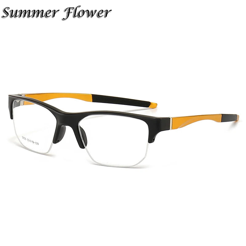 Summer Flower Unisex Semi Rim Square Tr 90 Aluminum Eyeglasses 58564