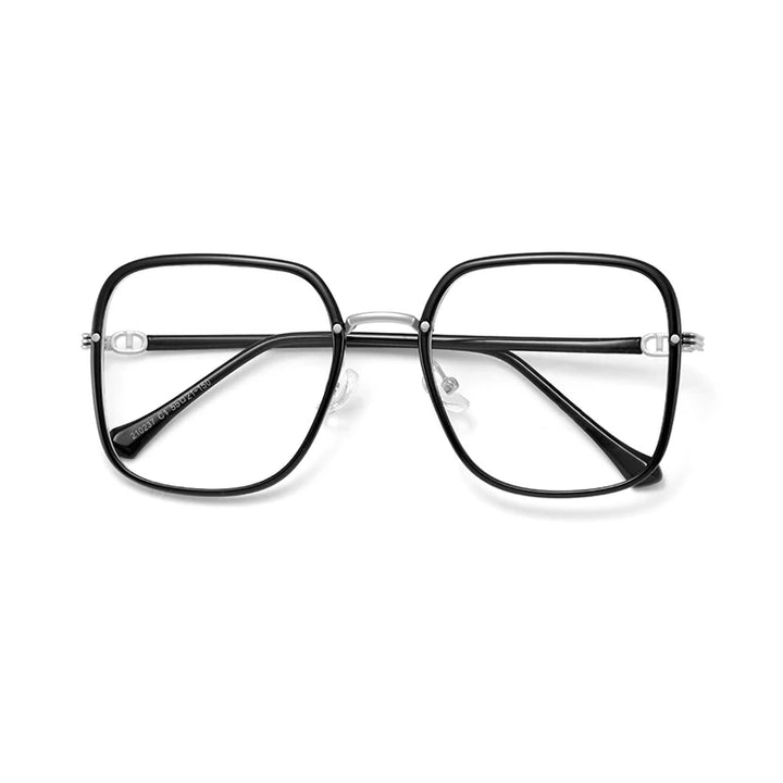 KatKani Women's Full Rim Square Tr 90 Ultem Eyeglasses 21023 Full Rim KatKani Eyeglasses Black Silver  