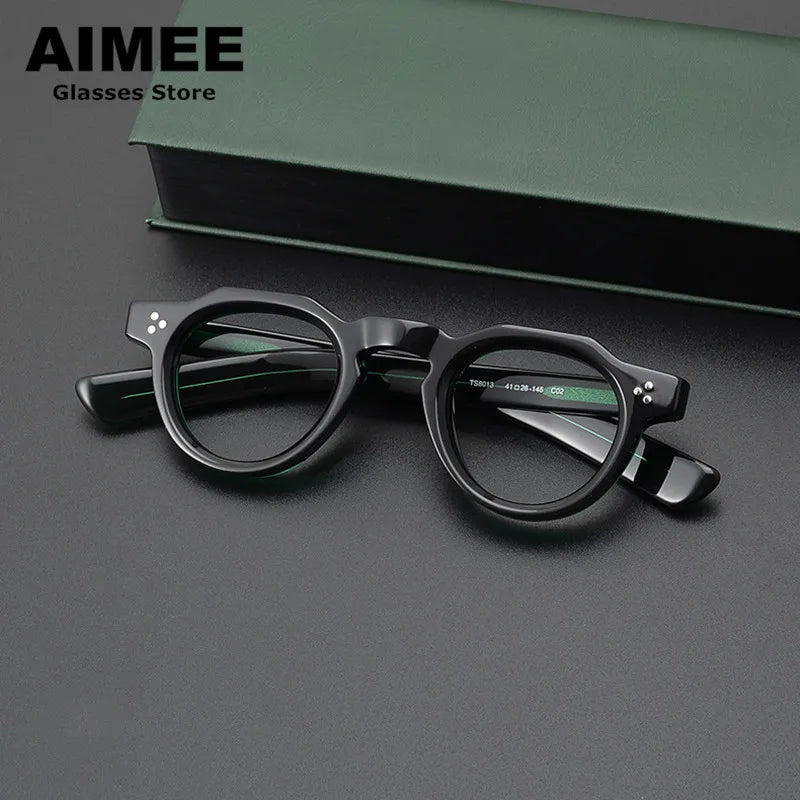 Aimee Unisex Full Rim Flat Top Oval Acetate Eyeglasses 8013 Full Rim Aimee Green  