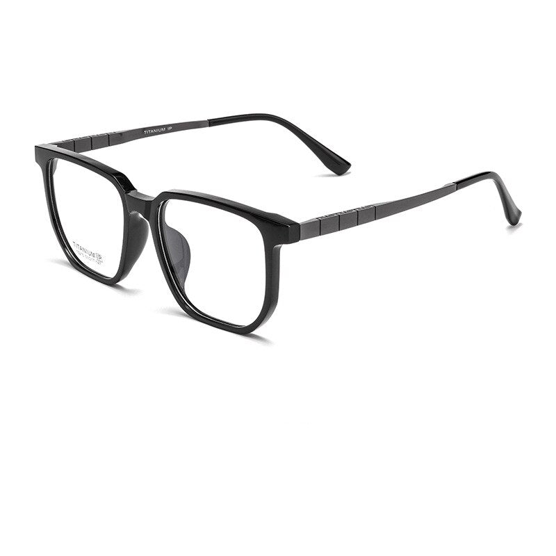 Yimaruili Men's Full Rim Square Acetate Titanium Eyeglasses 15210t Full Rim Yimaruili Eyeglasses Black Gun  