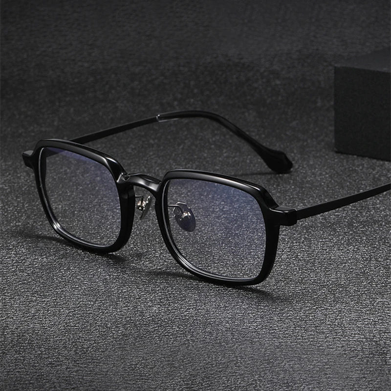 Black Mask Unisex Full Rim Square Acetate Titanium Eyeglasses 96072 Full Rim Black Mask