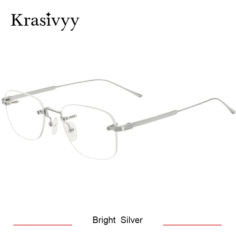 Krasivyy Unisex Rimless Oval Titanium Eyeglasses 2280 Rimless Krasivyy Bright Silver  