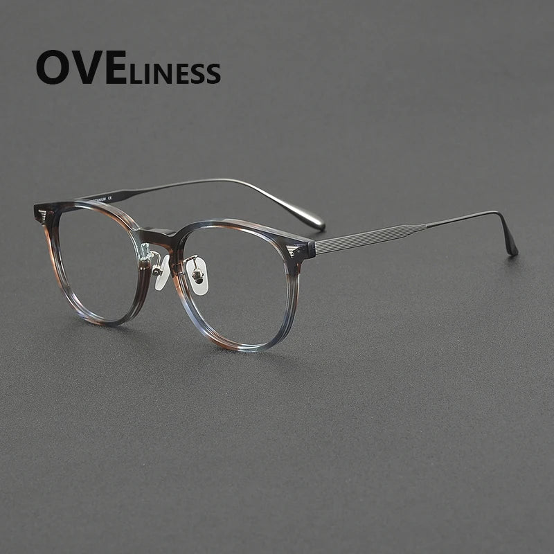 Oveliness Unisex Full Rim Round Acetate Titanium Eyeglasses 39555