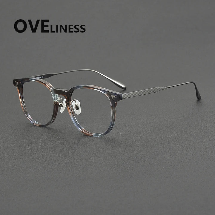 Oveliness Unisex Full Rim Round Acetate Titanium Eyeglasses 39555