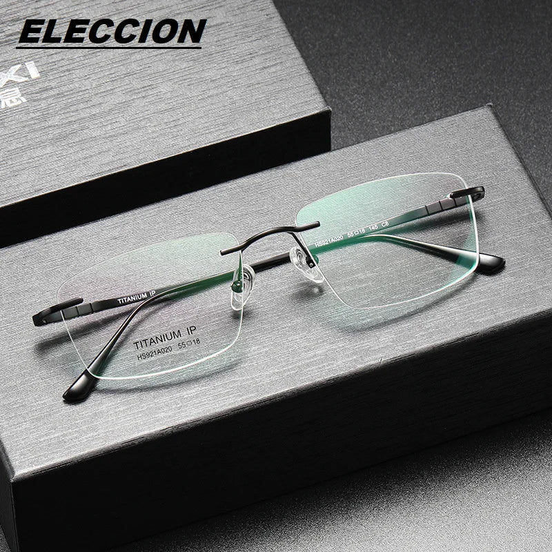 Eleccion Unisex Rimless Square Titanium Eyeglasses 92120