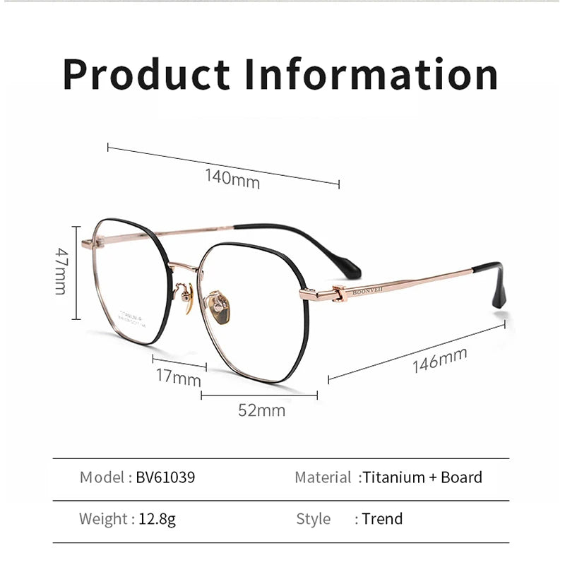 KatKani Unisex Full Rim Polygon Titanium Eyeglasses B61039 Full Rim KatKani Eyeglasses   