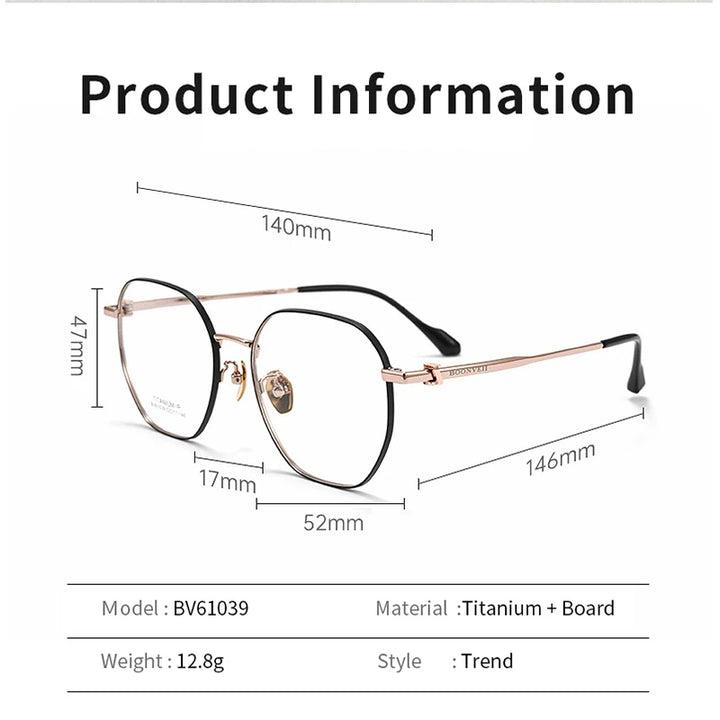 KatKani Unisex Full Rim Polygon Titanium Eyeglasses B61039 Full Rim KatKani Eyeglasses   