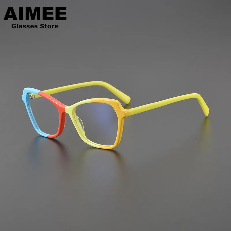 Aimee Unisex Full Rim Square Cat Eye Acetate Eyeglasses 8024 Full Rim Aimee Yellow  