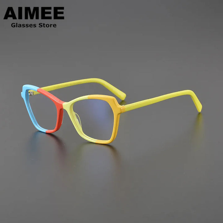 Aimee Unisex Full Rim Square Cat Eye Acetate Eyeglasses 8024 Full Rim Aimee Yellow  