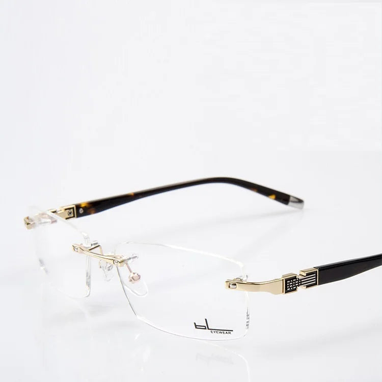 Brightzone Unisex Rimless Square Titanium Alloy Eyeglasses 71433 Rimless Brightzone Gold