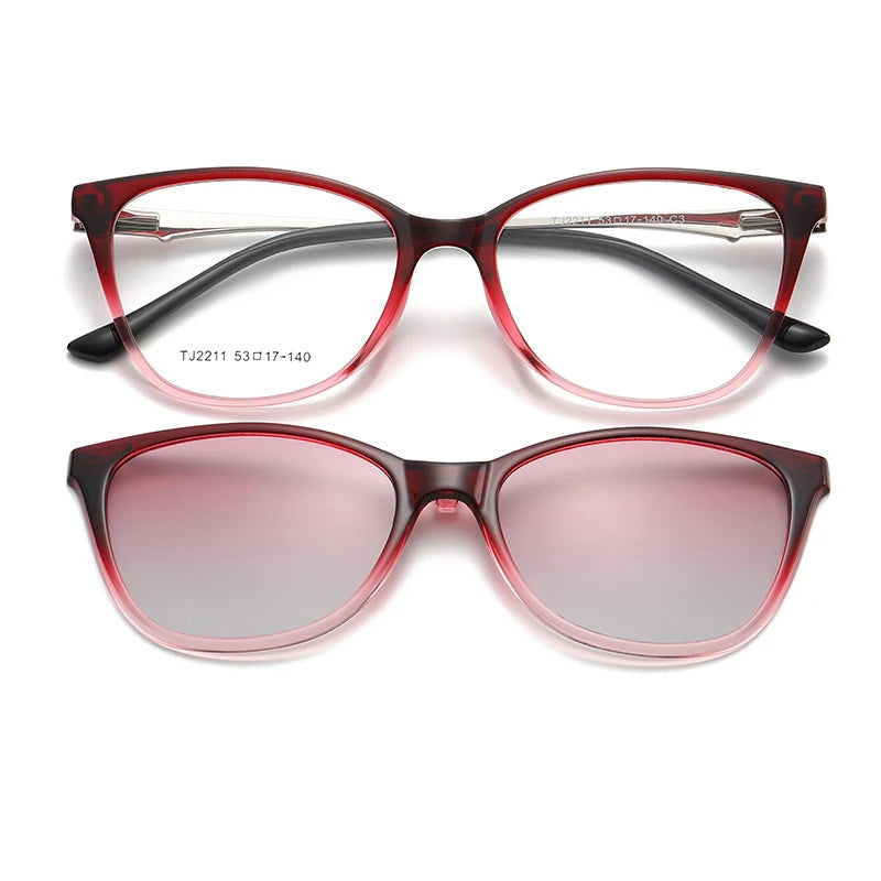 Vicky Women's Full Rim Cat Eye Tr 90 Alloy Reading Glasses Clip Sunglasses 62211