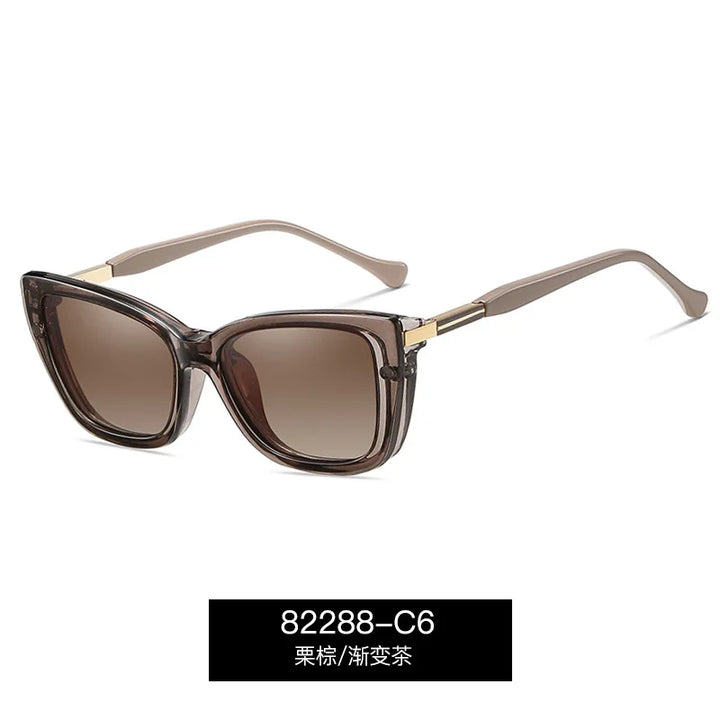 CCspace Women's Full Rim Cat Eye Tr 90 Alloy Reading Glasses Clip On Sunglasses 802689