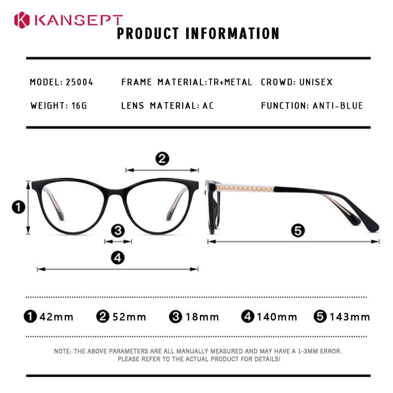 Kansept Unisex Full Rim Square Tr 90 Alloy Reading Glasses 25004