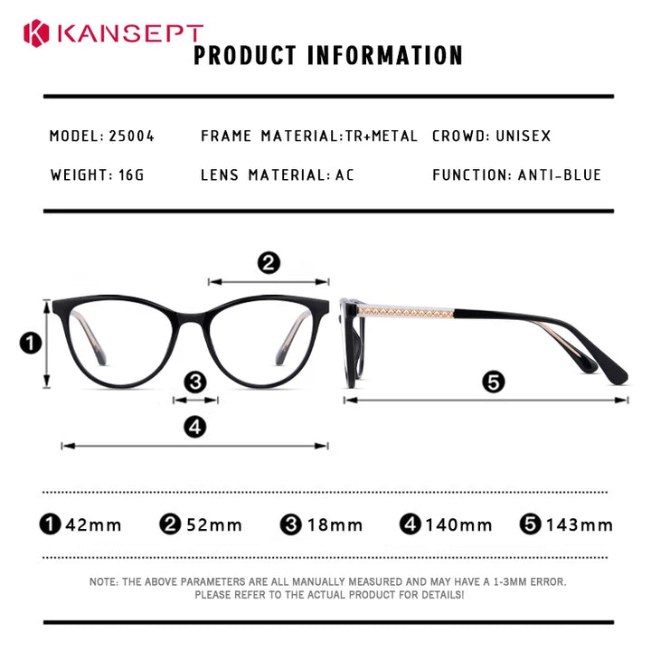 Kansept Unisex Full Rim Square Tr 90 Alloy Reading Glasses 25004